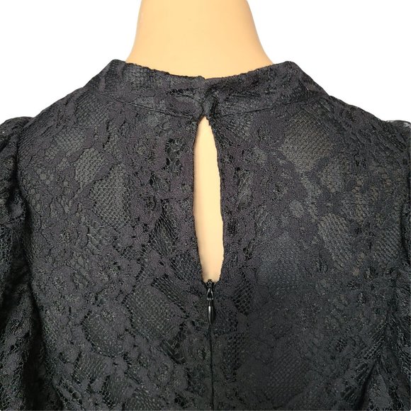 ZARA Black Lace High Neck Long Sleeve Dress M - Picture 4 of 6